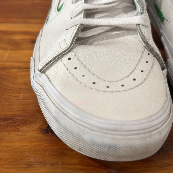 Vans Sk8-Hi Leather Check True White Fern Green Hi Top Sneakers - Picture 6 of 10